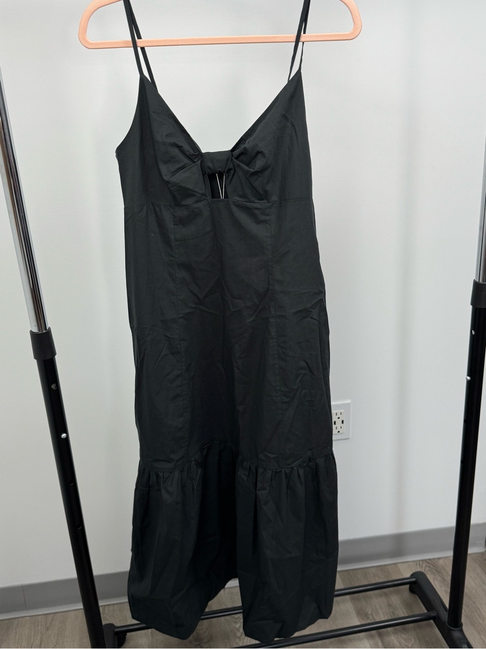 Maeve Black Tie-Front Spaghetti Strap Midi Slip Dress